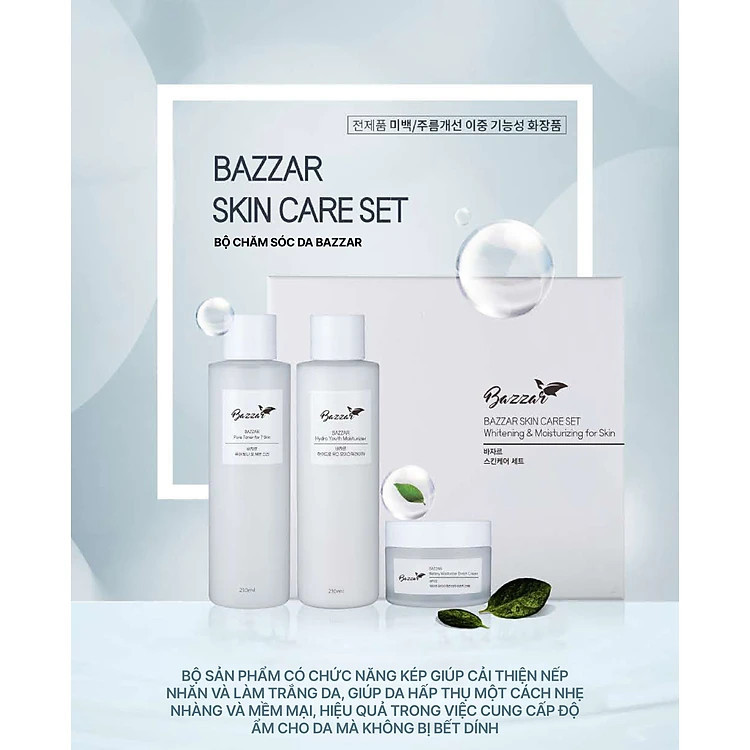 Bộ mỹ phẩm dưỡng trắng, chống lão hóa, phục hồi và làm mềm mịn da Bazzar SET