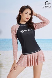 Bộ bơi hai mảnh dài tay, chân váy - đen phối hông nhạt 22046