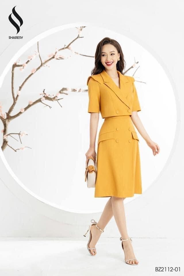 SÉT ÁO BLAZE NGẮN PHỐI VAI GIẢ CỔ VEST CHÂN VÁY DÀI